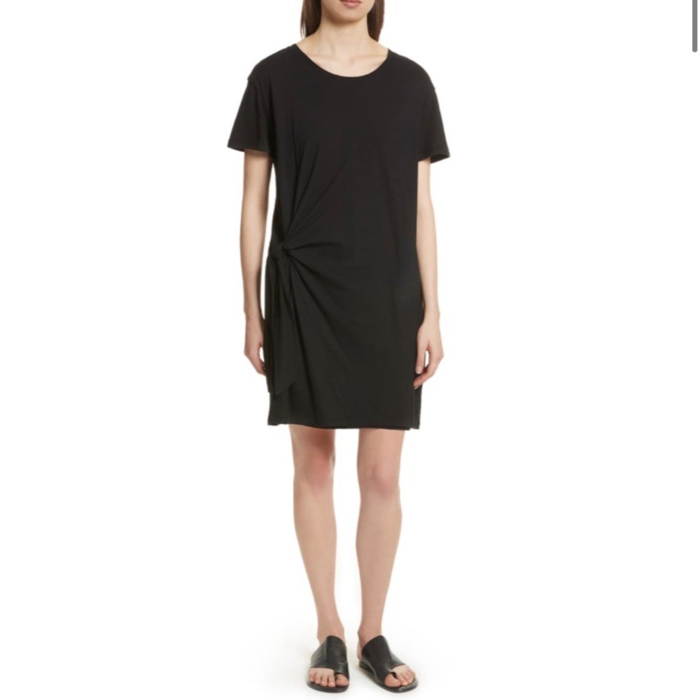 Vince side tie knot black tee shirt dress cotton